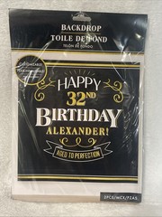 Happy Birthday Backdrop Aged to Perfection Customizable Banner Black and Gold