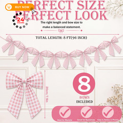 Flutesan 8 ft Pink Gingham Bow Garland Decorations Fabric 8 ft,
