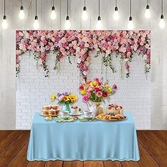 7x5ft White Brick Wall Floral Backdrop with Hanging Flowers – Spring Garden