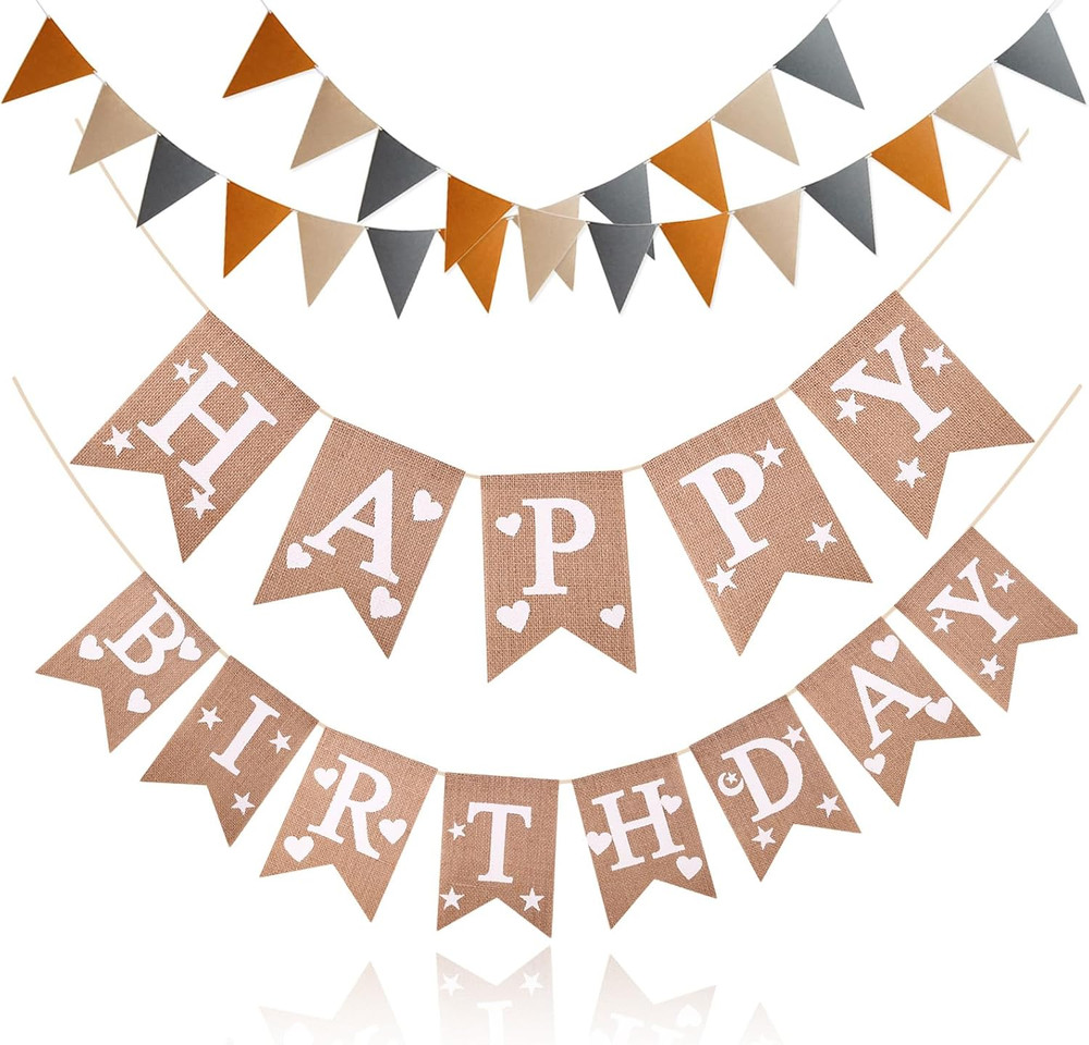 Brown – Fabric Birthday Banner – Fabric Pennant Banners with Cotton Crepe Trian