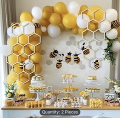 2 pc Large Wood Honeycomb Decor – Bee Themed Shower Birthdays or any Party