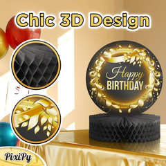 Happy Birthday Table Decoration Centerpieces – (4 Pack, Black & Rose Gold), Doub