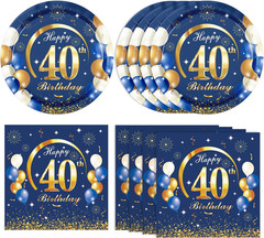 40PCS Happy 40Th Birthday Decorations Navy Blue and Gold Theme Party for 40 Year