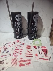 Black Straw Cups With White Skeletons Fangs & Tattoos New Items