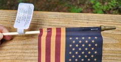 NEW! Tea Stained 4″ x 6″ American Flag on Wood Stick with Gold Top – 2/Pack USA
