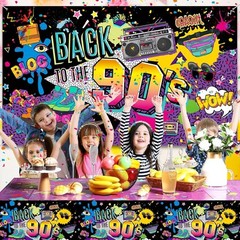 Colorful 85-Piece Party Decorations with Retro Inflatable Props & Table Covers