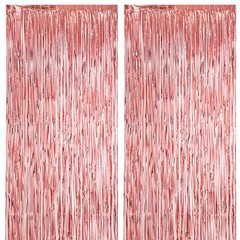 2 Pack Gold Foil Fringe Backdrop Curtains, 39.6″W x 98.4″L (Pack of 2) Rose