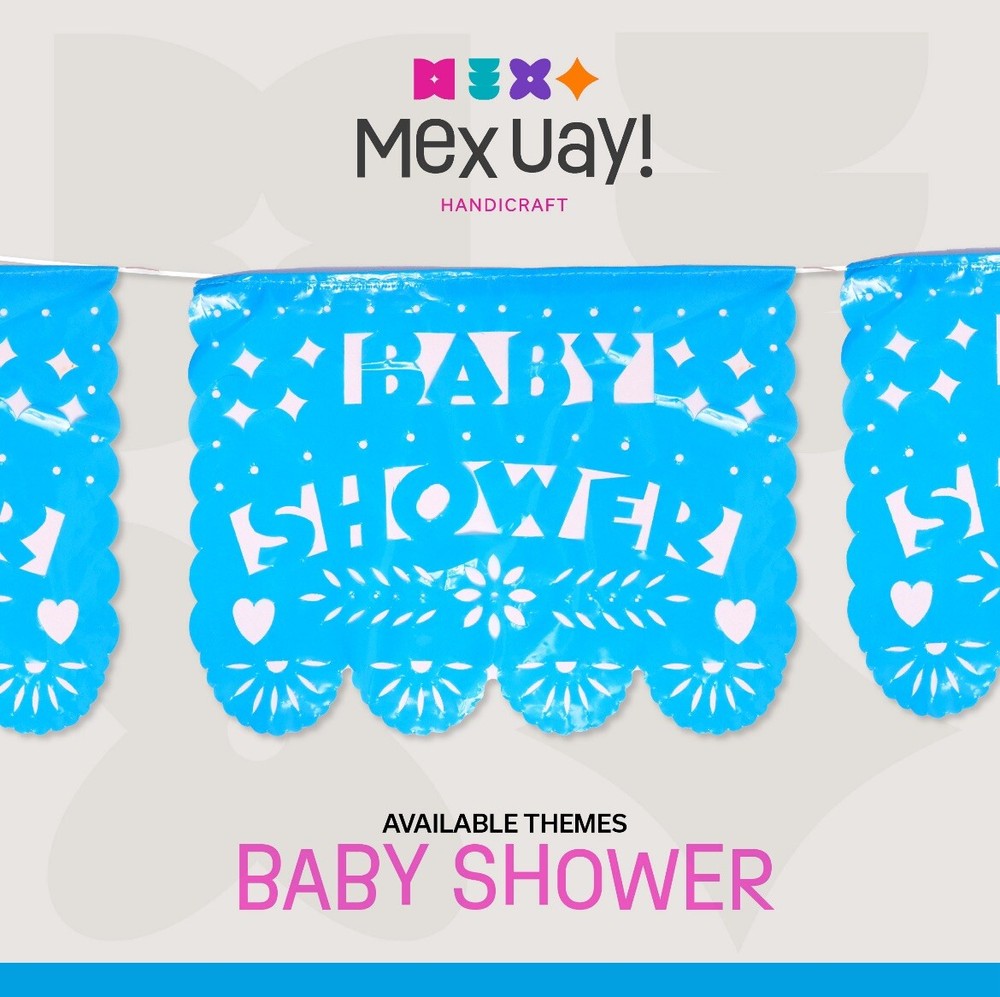Baby Shower Party Banners~ 3Pack 18ft each Banner-Plastic Papel Picado Blue/azul