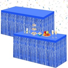 2 Pack 29.5×108 Inch Rainbow Foil Fringe Tinsel Table Skirts Disposable Table