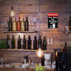 Metal Sign Funny Warning Girls Drinking Man Cave Bar Accessories Home Room Decor