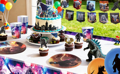 Godzilla Party Decorations& Tableware 112 Pcs Tablecloth Balloons Backgdrop Cups
