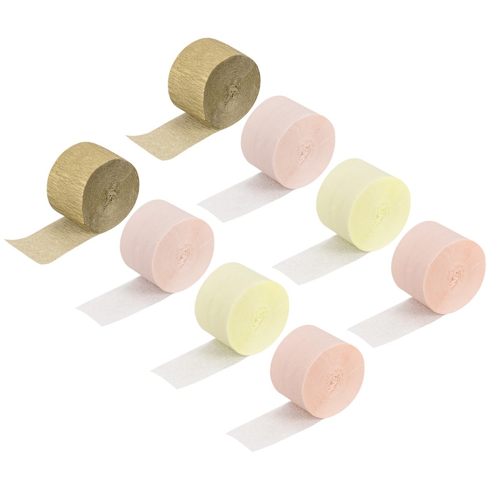 Crepe Paper 2 Inch x 27 Ft, Champagne, Beige, Light Orange, Dark Gold, Pack of 8