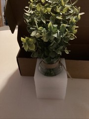 Artificial Sage Green Eucalyptus Stems in Glass Vase with Faux Water (12”) M5