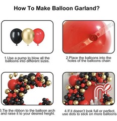 Red Black and Gold Balloons Garland Arch Kit, Black Gold Red Balloons for Casino