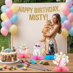 Cat Birthday Party Decorations Honeycomb Centerpieces 12 Pcs, Kitten Table To…