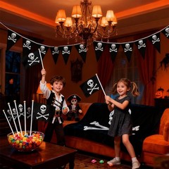 Pirate Day Party Flag Set – Includes 65ft Pirate Skull Banner, 3ftx4.92ft Big