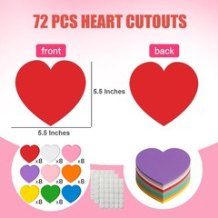 72 PCS 5.5 Inch Large Heart Paper Cutouts 9Color Bulletin Board Decor