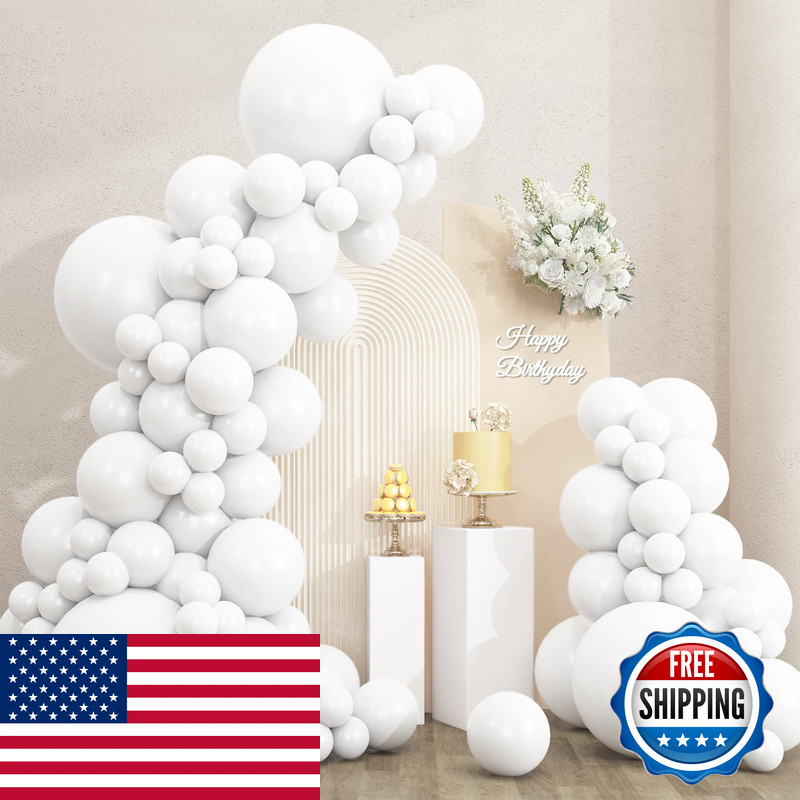 Rubfac 135Pcs White Balloons Different Sizes 18 12 10 5 Inch For Garland Arch