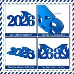 2026 Blue Graduation Decorations Wooden Centerpieces,13x7inch Double
