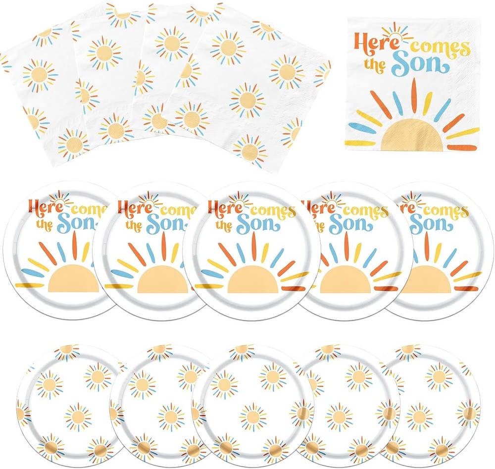 Here Comes The Son Baby Shower Decorations, Sunshine Plates and Napkins