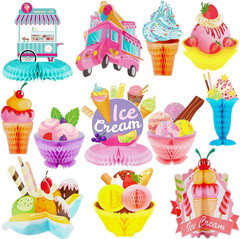 12 Pieces Ice Cream Party Decorations Ice Cream Centerpiece Honeycomb Sundae Top