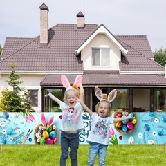 Wuhetyo Happy Easter Banner 120″ x 20″ Outdoor Party Supplies Backdrop Bunny …