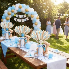 4 Sets 125 Pcs Bear Baby Shower Table Centerpiece with Bear Animals Blue Drie…