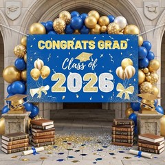 2026 Graduation Backdrop Blue – 70.8″x43.3″ Congrats Grad Banner for Party, C…