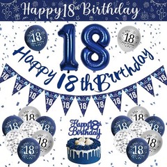 Youthful 18th Birthday Decorations Pack – Fun Blue & Silver Balloon & Banner Set