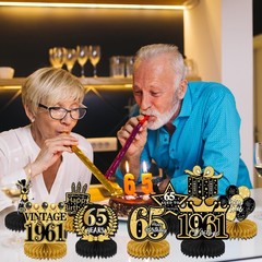 65th Birthday Decorations for Men – 9PCS Vintage 65th Birthday Honeycomb Cent…