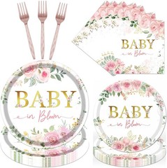Baby in Bloom Baby Shower Decorations, 96PCS Spring Floral Party Plates Napkins