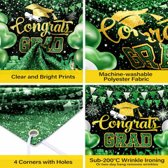 Graduation Backdrop Party Decorations – Green and Gold Graduation Backdrop