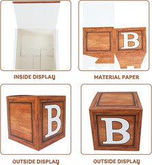 Baby Shower Boxes Party Decorations – 4 Wood Grain Brown Blocks with Baby Letter
