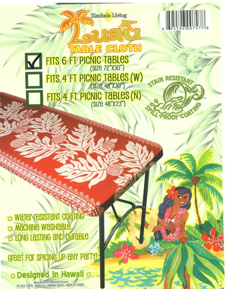 Hawaiian Fitted Picnic Tablecloth Fits 6 feet 72×30″ picnic table Luau party