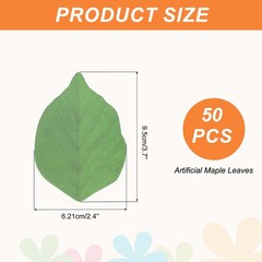 50 Pack Artificial Leaves Fall Leave Cutouts Leaf Green with Glue 3.7×2.4″