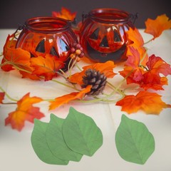 50 Pack Artificial Leaves Fall Leave Cutouts Leaf Green with Glue 3.7×2.4″