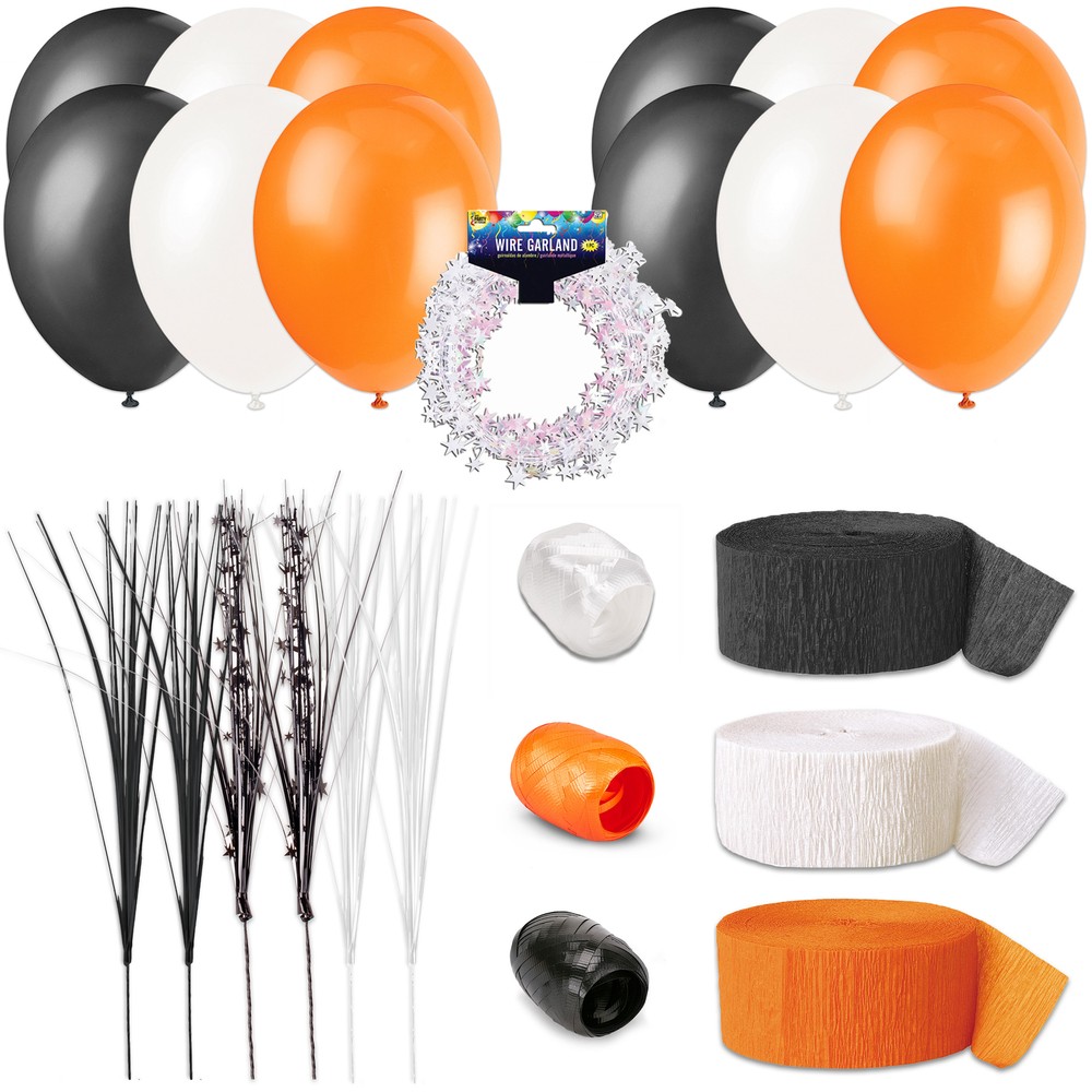 Team Spirit Solid Football Party Kit 25pc Decoration Pack, Orange Black White