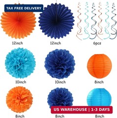 Royal-Light Blue Orange Happy-Birthday Party-Decorations – 31pcs Men Boys Paper