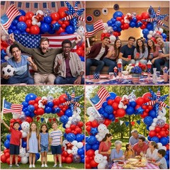 168pcs Red White and Blue Balloon Garland Arch Kit,Patriotic Decorations