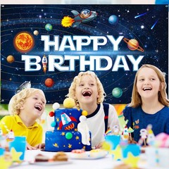 Sumind Space Happy Birthday Decorations 72.8 Inchesx43.3 Inches, Multicolor