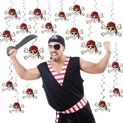 VioraWhite 48 Pcs Pirate Party Decorations Halloween Skull Hanging Swirl