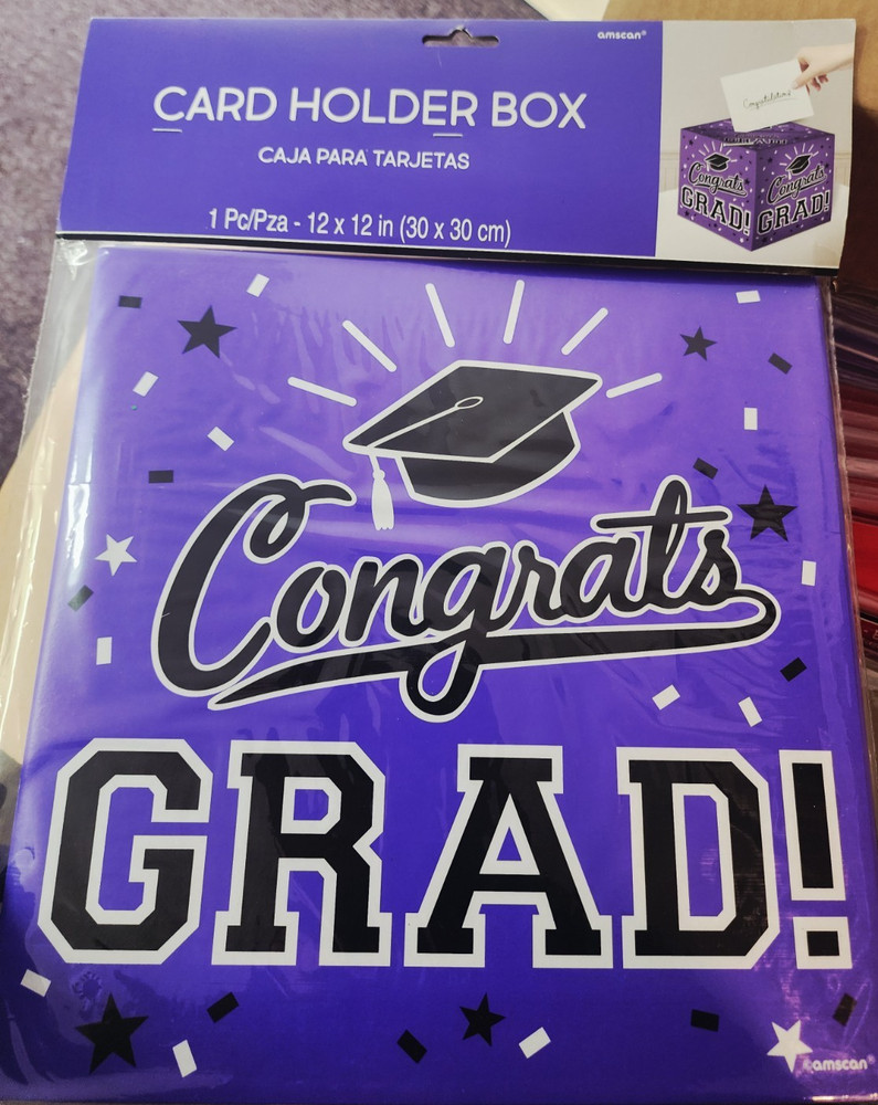 Amscan Graduation 12×12 Card Box Grad Party Available in Red Green or Purple