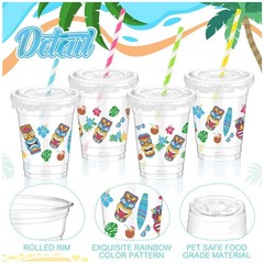 Clear Luau Cups – 12 oz Tiki Party Cups 50 Count with Lids