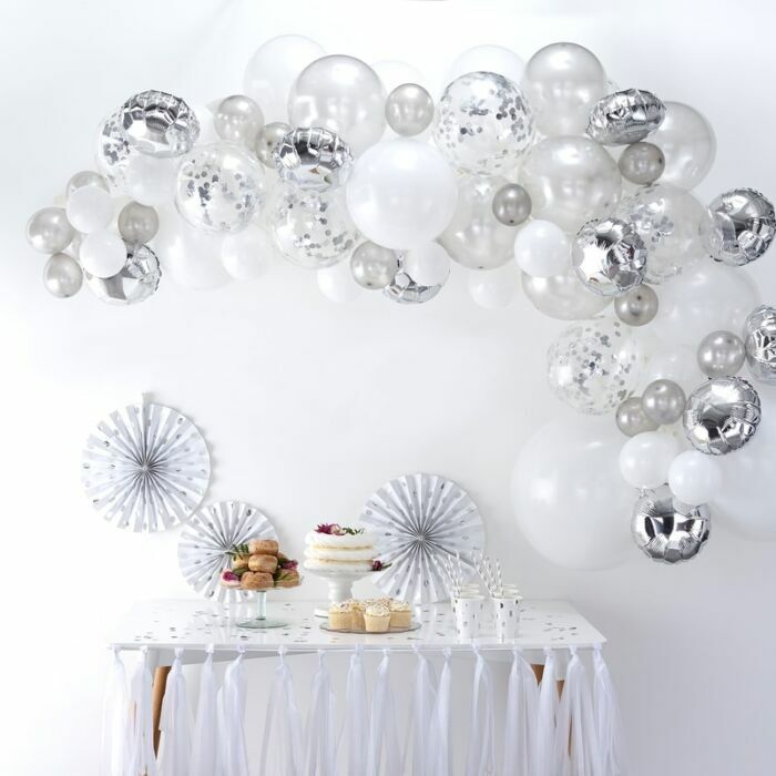 GINGER RAY SILVER AND WHITE BALLOON ARCH KIT WITH DUAL ACTION AIR PUMP