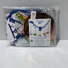 Dinosaur «Happy Birthday» Banner & 15 Pre-Assembled Dino & Swirl Decorations DIY