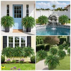 2PCS 45in Fake Ferns- Large Artificial Plants Outdoor, UV 2 Pcs, Green
