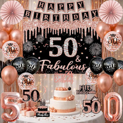 50Th Birthday Decorations for Women – 34Pcs Black Rose Gold Birthday Party Decor