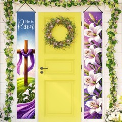 2pcs Easter Door Banner Set 12×71 Inches Spring Hanging Front Porch Welcome S…
