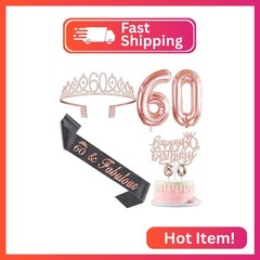 60th Birthday Decorations for Women with Black 60th Birthday Sash and Crown, Cak