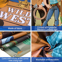 Western Cowboy Party Backdrop 6x3ft Rodeo Photo Booth Door Banner Decor Sign Set
